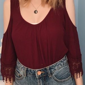 Burgundy open shoulder top